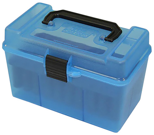 MTM Case-Gard H50RMAG24 50rd Deluxe Rifle Ammo Box 300 Win Mag/7mm Rem Clear Blue