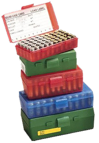 MTM P503210 P-50 Multi-Caliber 50rd Handgun Ammo Storage Box Green Polypropylene