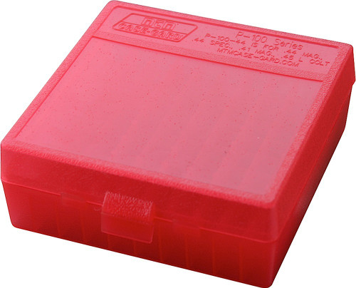 MTM Case-Gard P-100 Series Flip-Top Ammo Box Multi Caliber 100rd Clear Red Poly