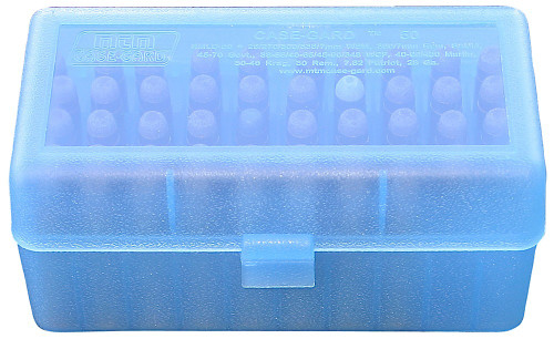 MTM Case-Gard RSLD5024 R-50 Multi Caliber Ammo Box Flip-Top 50rd Clear Blue Polypropylene