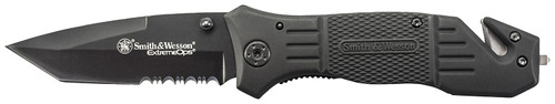 Smith & Wesson Knives SWFR2SCP Extreme Ops 3.30" Folding Tanto Part Serrated Stainless Steel Blade 4.70" Black Includes Pocket Clip
