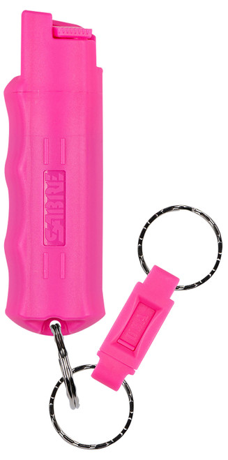 Sabre HCNBCF02 OC Pepper Spray Pink 10ft Range UV Dye Finger Grip 25 Bursts Quick Release Key Chain