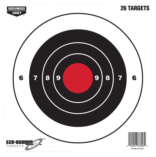 Birchwood Casey 37826 EZE-Scorer 8" Bullseye Paper Hanging Black/Red 26 Per Pkg