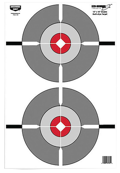Birchwood Casey BC-37207 EZE-Scorer Double Bullseye Hanging Paper 12" x 18" Gray/Red 10 Pack