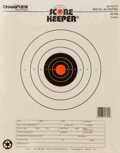 Champion Score Keeper 50 Ft Slow Fire Pistol Hanging Paper Target 11"x16" 12 Pack