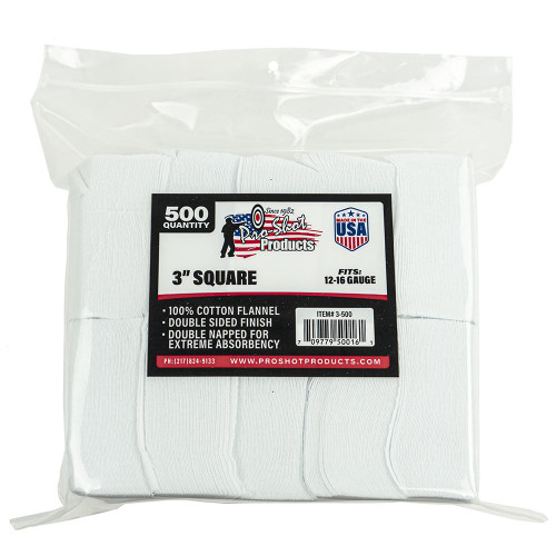 Pro-Shot 500-Count 3" Square 100% Cotton Firearm Cleaning Patches