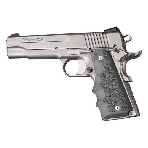 Hogue 1911 Government Cobblestone Rubber Grips with Finger Grooves Slate Grey Finish