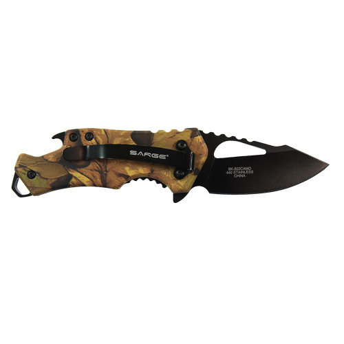 Sarge Knives Camo Fuse Pocket Folding Knife 2-3/8 Inch Drop Point Blade Black