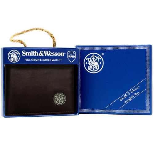 Cameleon Smith & Wesson Leather Front Pocket Bifold Wallet Brown RFID Block