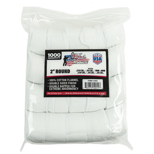 Pro-Shot 1000-Count 2" Round Cotton Flannel Firearm Cleaning Patches