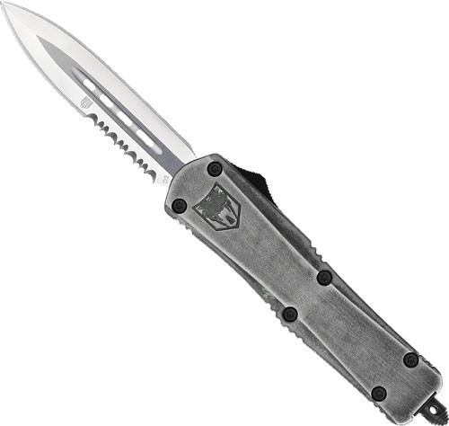 CobRaTec FS3 OTF Medium Stonewash 3" D2 Dagger Single-Side Serrated Knife