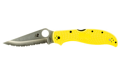 Spyderco Stretch 2 Lightweight Salt, Folding Serrated Knife, H-2 Steel, Yellow FRN Handle, 3.95" Blade C258SYL