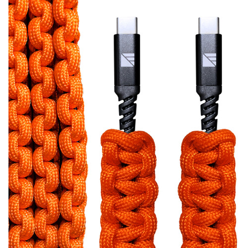 Dark Energy Orange USB-C to C Paracord Wrapped Cable 96W