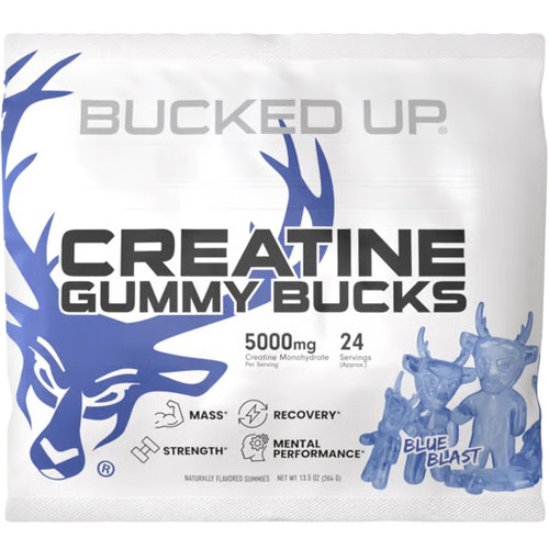 Bucked Up Creatine Gummy Supplement Blue Blast Flavor 24 Pack