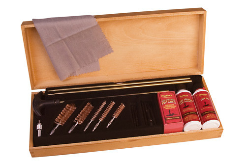 Deluxe Universal Multi-Caliber Cleaning Kit with Wood Case and Solvent/Oil
