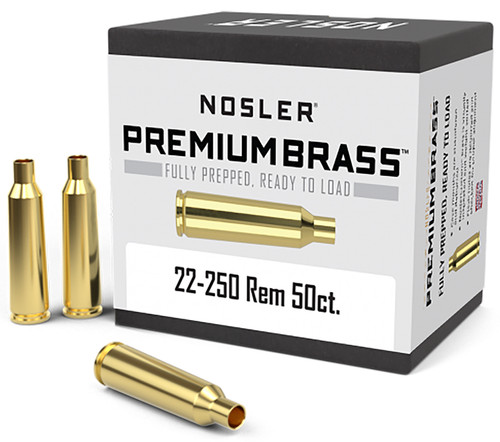Nosler 10065 Premium Unprimed Brass Cases 22-250 Rem Rifle 50/Box
