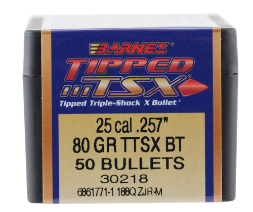 Barnes Bullets 30218 Tipped TSX 25Cal 80gr Boat Tail 50/Box