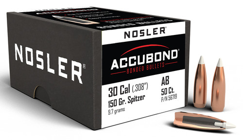 Nosler 56719 AccuBond 30 Cal 150gr Spitzer Point Boat Tail Bullets 50/Box