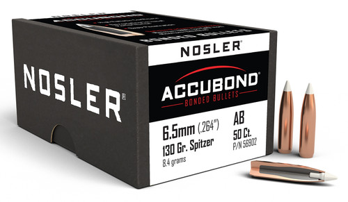 Nosler 56902 AccuBond 6.5 Creedmoor 130gr Spitzer Point Hunting Bullets 50/Box