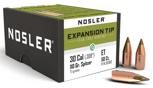 Nosler E-Tip 30 Cal 110gr Spitzer Lead-Free Bullets 50/Box