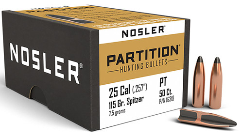Nosler 16318 Partition 25Cal 115gr Spitzer 50/Box