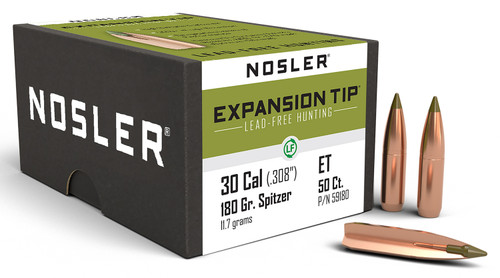 Nosler E-Tip 30 Caliber 180gr Lead-Free Spitzer Bullets 50/Box