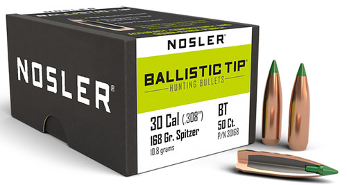 Nosler Ballistic Tip 30 Caliber 168gr Spitzer Hunting Bullets 50/Box