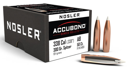 Nosler AccuBond 338 Caliber 300gr Spitzer Point Bonded Bullets 50/Box