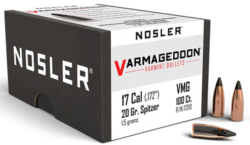 Nosler Varmageddon 17 Caliber 20gr Flat Base Tipped Varmint Bullets 100/Box