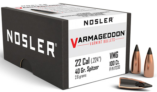 Nosler Varmageddon 22 Caliber 40gr Flat Base Tipped Varmint Bullets 100/Box