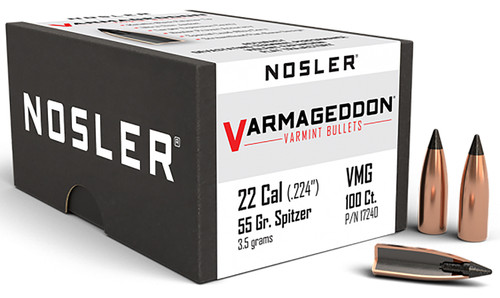 Nosler Varmageddon 22 Caliber 55gr Flat Base Tipped Varmint Bullets 100/Box
