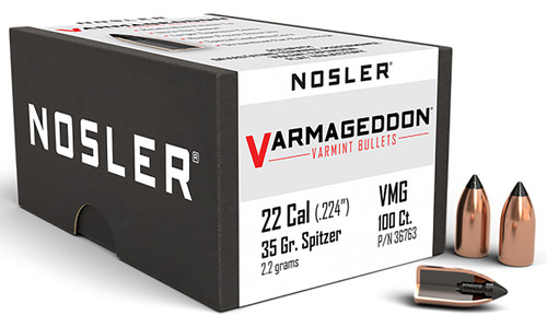 Nosler Varmageddon 22 Cal 35gr Flat Base Tipped Reloading Bullets 100/Box