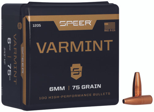 Speer 1205 Varmint 6mm 75gr Jacketed Hollow Point Bullets 100/Box