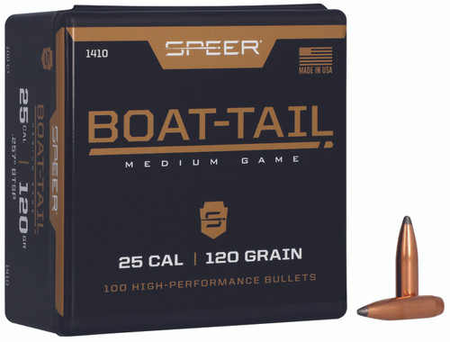 Speer 1410 Boat-Tail 25 Cal 120gr Jacketed Soft Point BT Bullets 100/Box