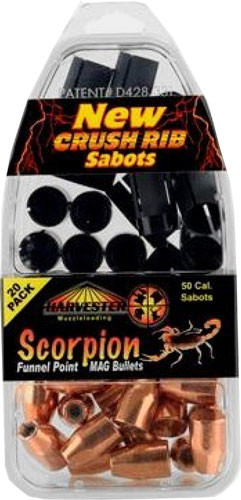 Harvester Scorpion 50 Cal 260gr .451 Funnel Point Sabot Bullets 20-Pack