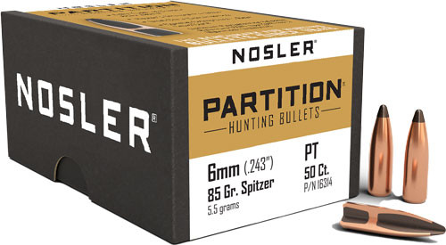 Nosler 6mm .243" 85gr Partition Spitzer Bullets 50ct