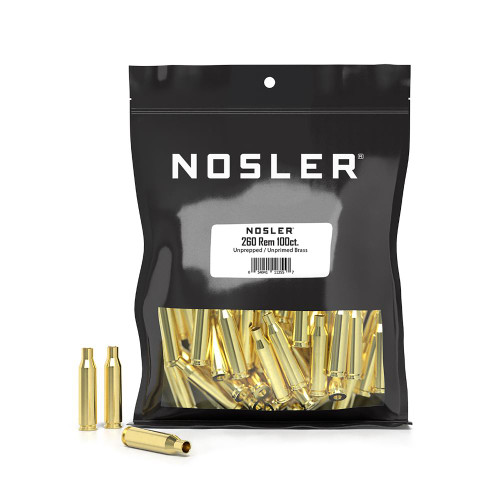 Nosler Unprimed Unprepped .260 Rem Rifle Brass Cartridge Cases 100/ct Bulk