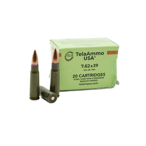 TelaAmmo 7.62x39 124 Grain Full Metal Jacket(FMJ) Non Corrosive Steel case