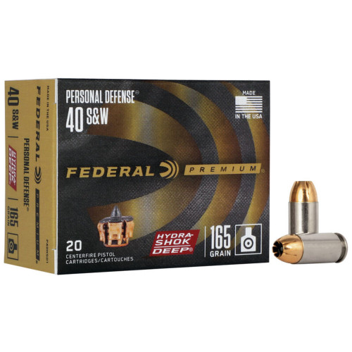 Federal Premium Personal Defense Hydra-Shok Deep Hollow Point 165 Grain .40 S&W 1050 fps