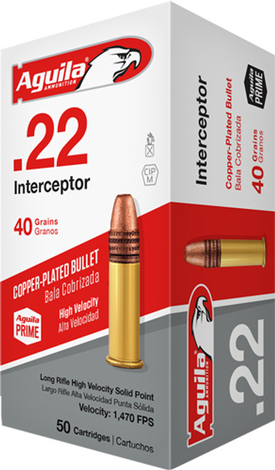 Aguila Interceptor Copper Plated Solid Point 40 Grain .22 Long Rifle 1470 FPS.