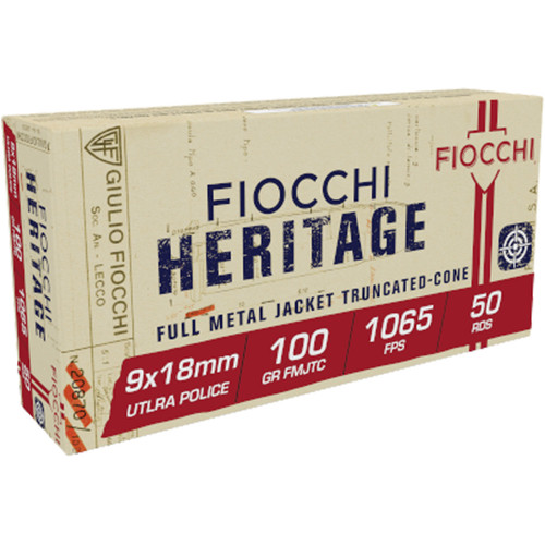 Fiocchi 9X18 Heritage Pistol 9x18mm Ultra 100 gr Full Metal Jacket Truncated-Cone (TCFMJ) 50 Per Box/ 20 Cs