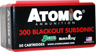 Atomic Subsonic .300 AAC Blackout 220 grain Hollow Point Boat Tail ammunition