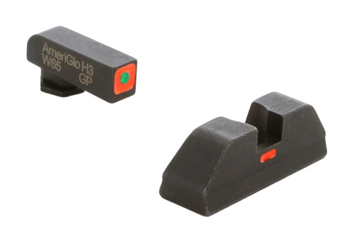AmeriGlo GL616 Glock CAP Night Sight Set Green Tritium Orange Outline Front with Orange-Bar Rear Sight