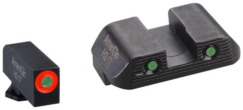 AmeriGlo GL823 ProGlo Trooper Glock 43 Series Sight Set Green Tritium Orange Front Black Outline Rear