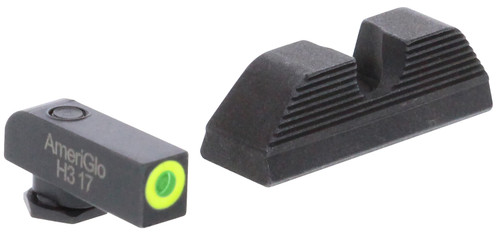 AmeriGlo GL354 Glock Gen 1-5 Protector Iron Sight Set Green Tritium LumiGreen Front Black Rear Sight