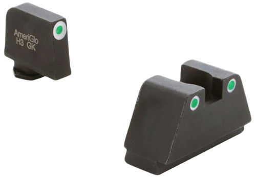 AmeriGlo GL330 Glock Optic Compatible 2XL Tall Sight Set - Green Tritium White Outline Both Front and Rear