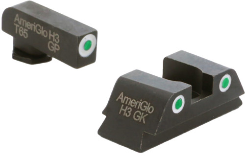 AmeriGlo GL430 Green Tritium White Outline Classic Night Sight Set for Glock 42/43/43X/48 Pistols