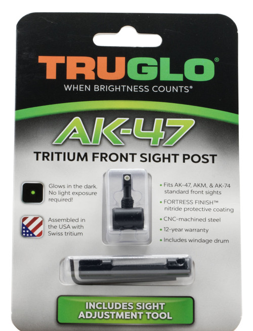 TruGlo TG231AK1 AK Platform Tritium Front Sight Post Green/White Outline with Adjustment Tool