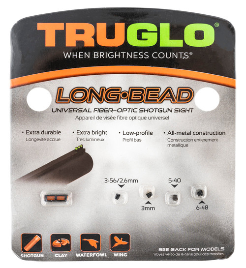 Truglo TG947UR Red Fiber Optic Long Bead CNC Shotgun Sight Universal Metal Shotgun Multiple Thread Sizes