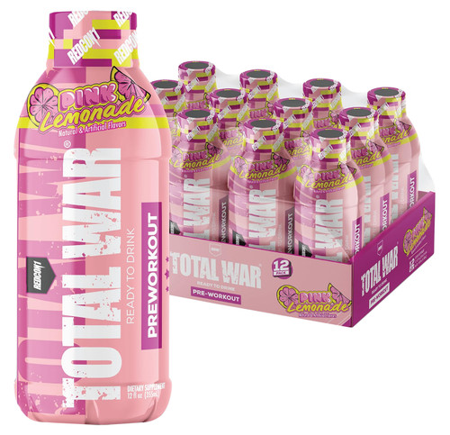 Redcon1 RC1TWRTDPL12 Total War Pre-Workout Drink Pink Lemonade 12 Pack